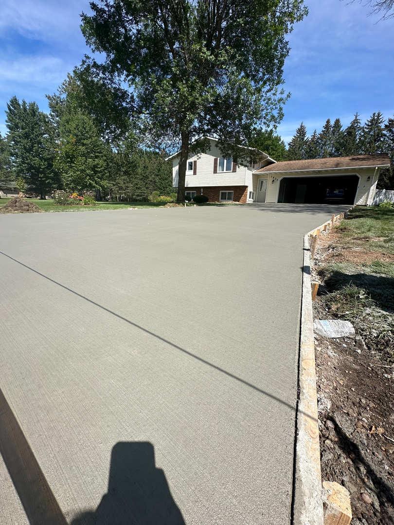 Freshly finished concrete driveway